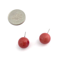 Load image into Gallery viewer, Cranberry Red Speckled Ball Stud Earrings