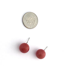Load image into Gallery viewer, Cranberry Red Speckled Ball Stud Earrings