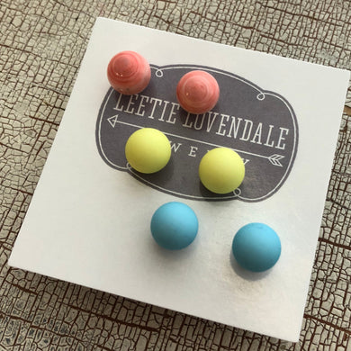 Spring Sherbert | 8mm Vintage Lucite Triple Stud Earrings Set