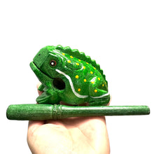 Load image into Gallery viewer, 4" Wooden Musical Frog - Green Leaf Design (Percussion Instrument)