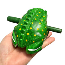 Load image into Gallery viewer, 4" Wooden Musical Frog - Green Leaf Design (Percussion Instrument)