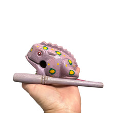Load image into Gallery viewer, 4" Wooden Musical Frog - Lavender Design (Percussion Instrument)