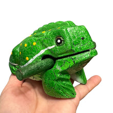 Load image into Gallery viewer, 4" Wooden Musical Frog - Green Leaf Design (Percussion Instrument)