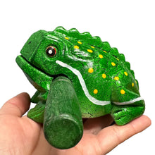 Load image into Gallery viewer, 4" Wooden Musical Frog - Green Leaf Design (Percussion Instrument)