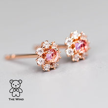 Load image into Gallery viewer, Pink Sapphire &amp; Diamond Halo Stud Earrings 18K Rose Gold