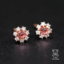 Load image into Gallery viewer, Pink Sapphire &amp; Diamond Halo Stud Earrings 18K Rose Gold