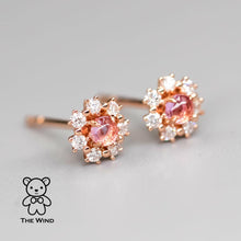 Load image into Gallery viewer, Pink Sapphire &amp; Diamond Halo Stud Earrings 18K Rose Gold