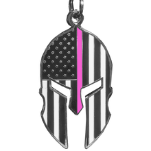 Load image into Gallery viewer, GHKB-1C Gladiator Police Thin Pink Line Flag Spartan Helmet Keychain Breast Cancer Awareness Survivor