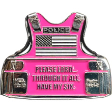 Load image into Gallery viewer, BL12-014 Police Officer's Prayer God Almighty Challenge Coin Vest Thin Pink Line Breast Cancer Awareness
