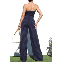 Load image into Gallery viewer, Pinstripe Smocked Top and Pants Set Ensemble in Navy [Sizes M-L]