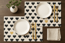 Load image into Gallery viewer, DaDa Bedding Set of 4-Pieces Lovely Yellow &amp; Black Hearts Tapestry Dining Table Placemats 13” x 19” (18113)