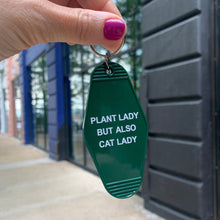 Load image into Gallery viewer, Plant Lady But Also Cat Lady Motel Style Keychain | Green