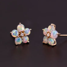 Load image into Gallery viewer, Plum Blossom Sakura Solid Opal Diamond Stud Earrings 14k Yellow Gold