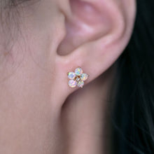 Load image into Gallery viewer, Plum Blossom Sakura Solid Opal Diamond Stud Earrings 14k Yellow Gold