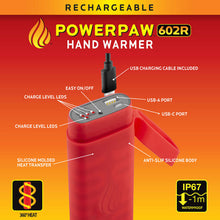 Load image into Gallery viewer, POWERPAW 602R IP67 Waterproof Rechargeable Electric Hand Warmer