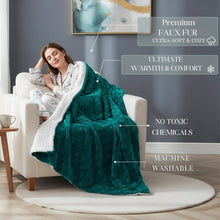 Load image into Gallery viewer, DaDa Bedding Mermaid Scales Emerald Green Blue w/ Sherpa Backside Faux Fur Throw Blanket (BL-171805)