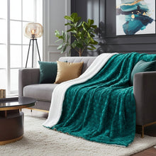 Load image into Gallery viewer, DaDa Bedding Mermaid Scales Emerald Green Blue w/ Sherpa Backside Faux Fur Throw Blanket (BL-171805)