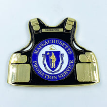 Load image into Gallery viewer, CL-AA Massachusetts Probation LEO Thin Blue Line Police Body Armor State Flag Challenge Coins