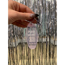 Load image into Gallery viewer, Purr More Hiss Less Motel Style Keychain in Pink Translucent