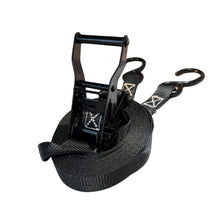 Load image into Gallery viewer, 1&quot; Black Ratchet Strap w/Vinyl S Hook LENGTH OPTIONS | FOUR PACK