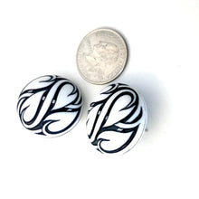 Load image into Gallery viewer, Black &amp; White Hearts Aflame Retro Button Stud Earrings