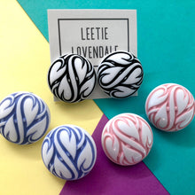 Load image into Gallery viewer, Black &amp; White Hearts Aflame Retro Button Stud Earrings