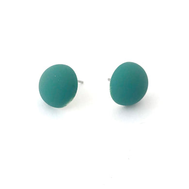 Teal Velvet Retro Button Stud Earrings