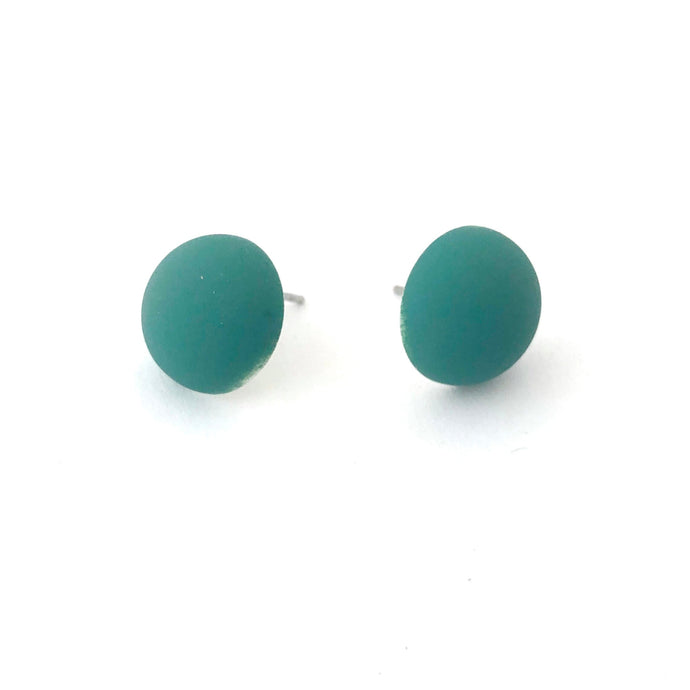 Teal Velvet Retro Button Stud Earrings