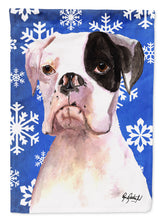 Load image into Gallery viewer, Cooper Winter Snowflakes Boxer Garden Flag – Decorative Outdoor Yard Flag RDR3003GF