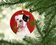 Load image into Gallery viewer, Cooper Red Snowflakes Boxer Ornament - Round Ceramic Ornament – Artist-Designed Keepsake Decoration