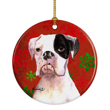 Load image into Gallery viewer, Cooper Red Snowflakes Boxer Ornament - Round Ceramic Ornament – Artist-Designed Keepsake Decoration