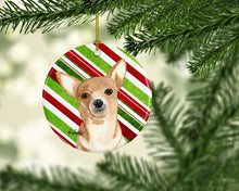 Load image into Gallery viewer, Candy Stripe Chihuahua Christmas Ornament - Round Ceramic Ornament – Artist-Designed Keepsake Decoration