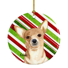 Load image into Gallery viewer, Candy Stripe Chihuahua Christmas Ornament - Round Ceramic Ornament – Artist-Designed Keepsake Decoration