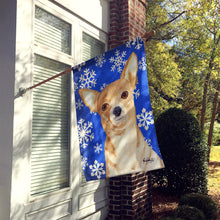 Load image into Gallery viewer, White Snowflake Chihuahua Christmas Flag Canvas House Size RDR3011CHF