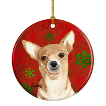 Load image into Gallery viewer, Red Snowflake Chihuahua Christmas Ornament - Round Ceramic Ornament – Artist-Designed Keepsake Decoration