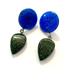 Load image into Gallery viewer, Evergreen &amp; Blue Sparkled Drop Statement Earrings