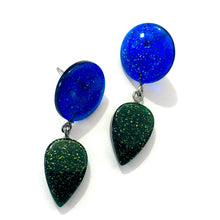 Load image into Gallery viewer, Evergreen &amp; Blue Sparkled Drop Statement Earrings