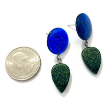 Load image into Gallery viewer, Evergreen &amp; Blue Sparkled Drop Statement Earrings