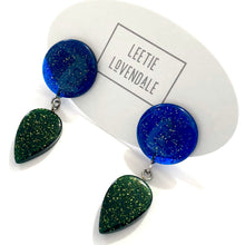 Load image into Gallery viewer, Evergreen &amp; Blue Sparkled Drop Statement Earrings