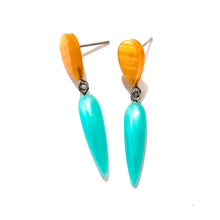 Load image into Gallery viewer, Teal &amp; Citron Moonglow Exclamation Drop Statement Earrings