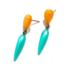 Load image into Gallery viewer, Teal &amp; Citron Moonglow Exclamation Drop Statement Earrings