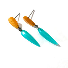 Load image into Gallery viewer, Teal &amp; Citron Moonglow Exclamation Drop Statement Earrings