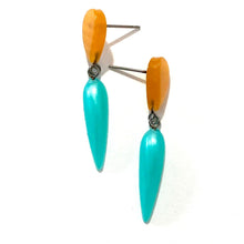 Load image into Gallery viewer, Teal &amp; Citron Moonglow Exclamation Drop Statement Earrings