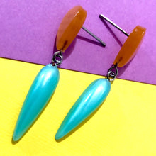 Load image into Gallery viewer, Teal &amp; Citron Moonglow Exclamation Drop Statement Earrings
