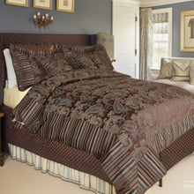 Load image into Gallery viewer, Tache Chenille Elegant Paisley Floral Striped Brown Blue Eastern Comforter Set With Zipper Cover (14070)
