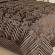 Load image into Gallery viewer, Tache Chenille Elegant Paisley Floral Striped Brown Blue Eastern Comforter Set With Zipper Cover (14070)