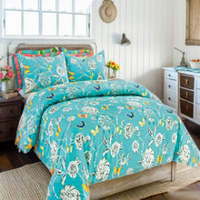 Load image into Gallery viewer, Tache Butterfly Wonderland Cotton Aqua Floral Duvet Cover (2142)