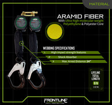 Load image into Gallery viewer, Frontline RPA062RA Aramid Twin Fiber Web 6' SRL with Aluminum Rebar Hook Ends