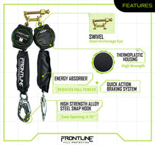 Load image into Gallery viewer, Frontline RPA062S Aramid Twin Fiber Web Single Leg 6' SRL with Steel Snap Hook Ends