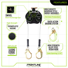 Load image into Gallery viewer, Frontline RPG082RLE Leading Edge Cable Twin Leg 8' SRL with Steel Rebar Hook Ends